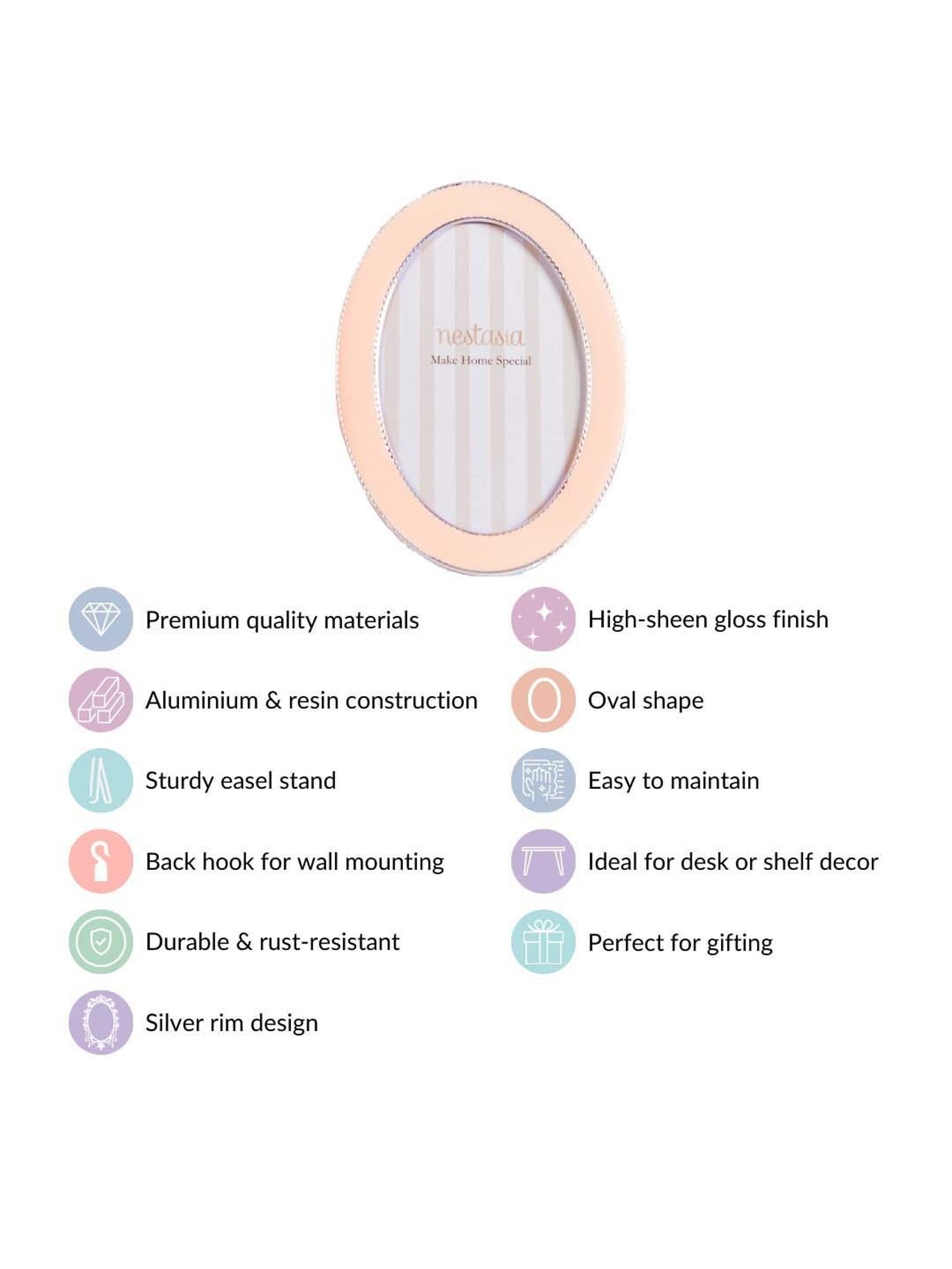 Nestasia Glossy Finish Peach Oval Photo Frame 7 Inches x 5 Inches