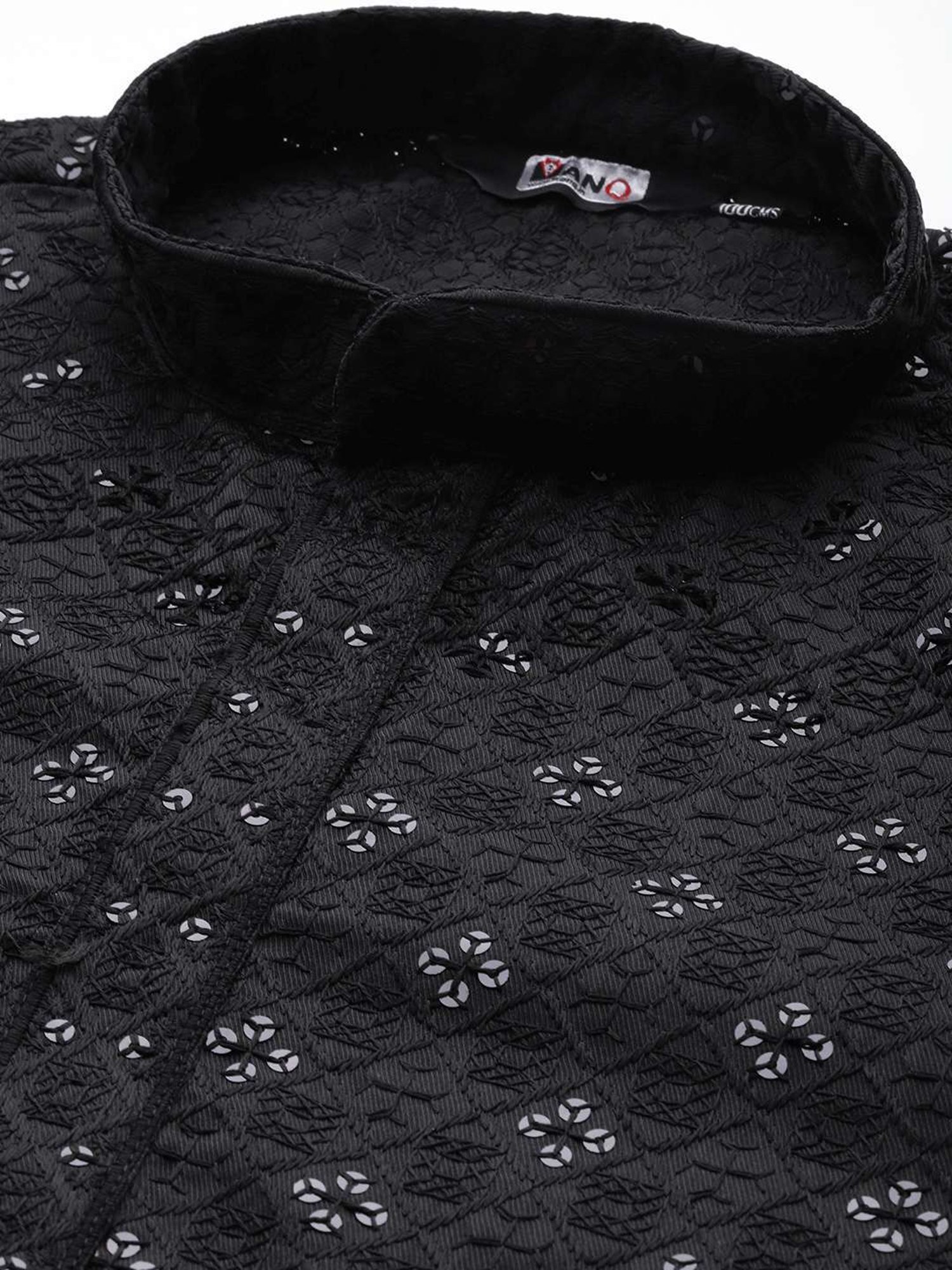 ManQ Black & White Regular Fit Embroidered Kurta Bottom Set