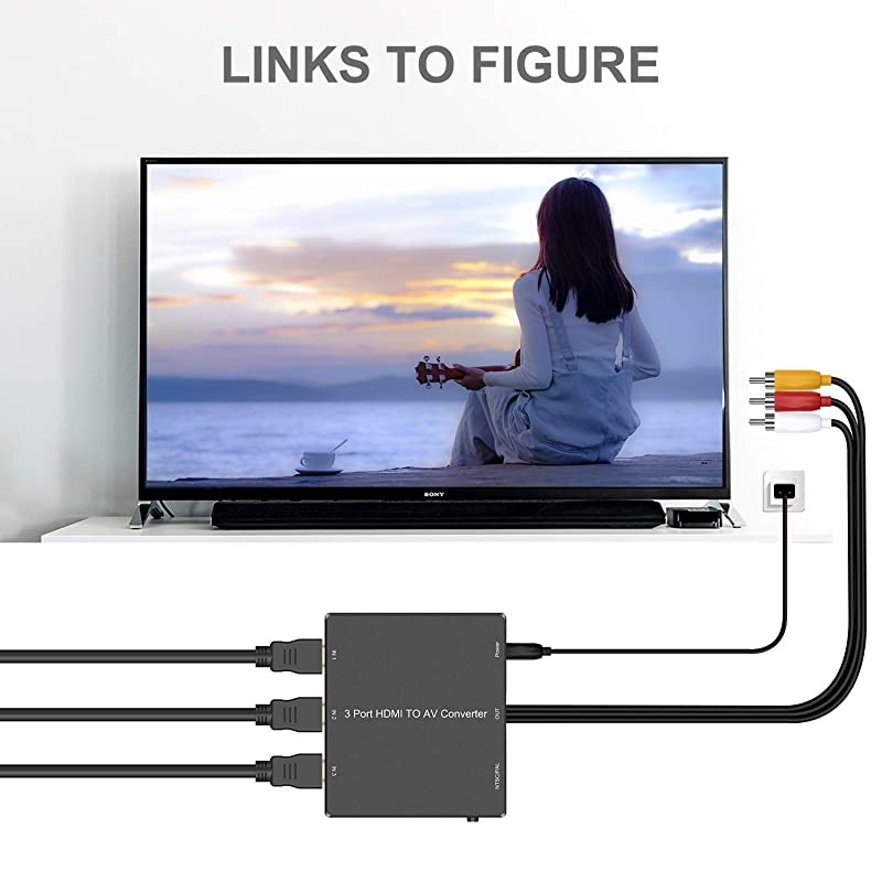 Port HDMI to RCA Converter hdmi to av Adapter for Older tv hdmi to Composite for Fire Stick Roku Streaming Sticks Xbox one PC DVD Players Supports PALNTSC 1080P