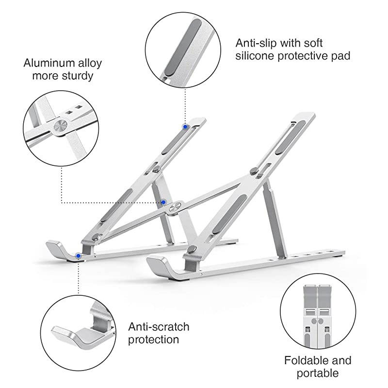 Portable Laptop Stand for Desk  LA02 Adjustable Foldable Aluminum Laptop Holder Riser Compatible with MacBook Air MacBook Pro HP Dell Lenovo and More Up to 156 Silver