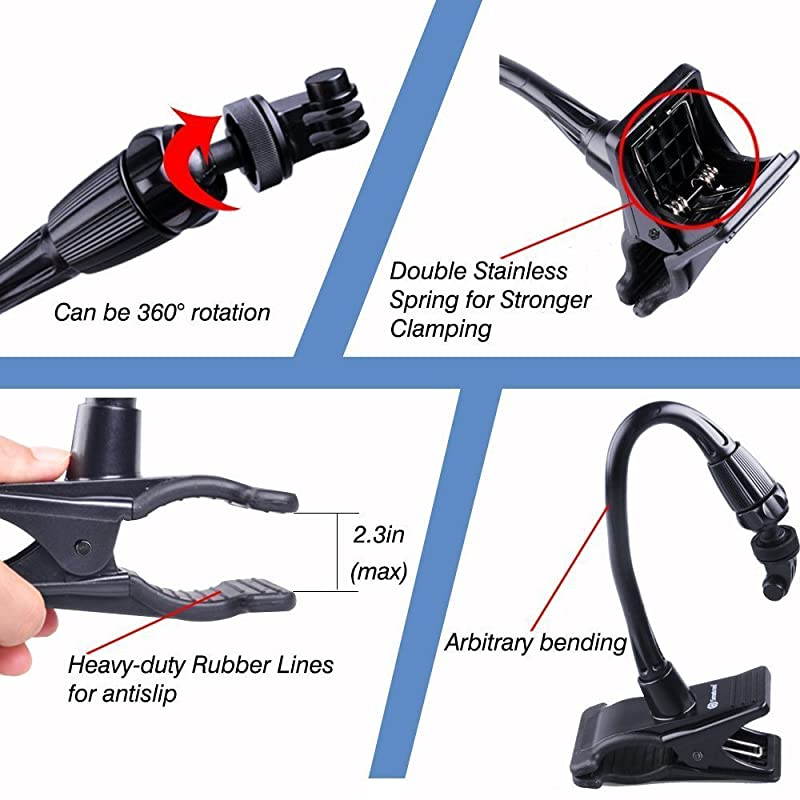 Ajustable Jaws Flex Clamp Mount 134inche Gooseneck Extension Compatible for GoPro Hero 876543+32SessionGOPRO Hero 2018for DJI OSMO Action Xiaomi Yi 4K Webcam Cameras