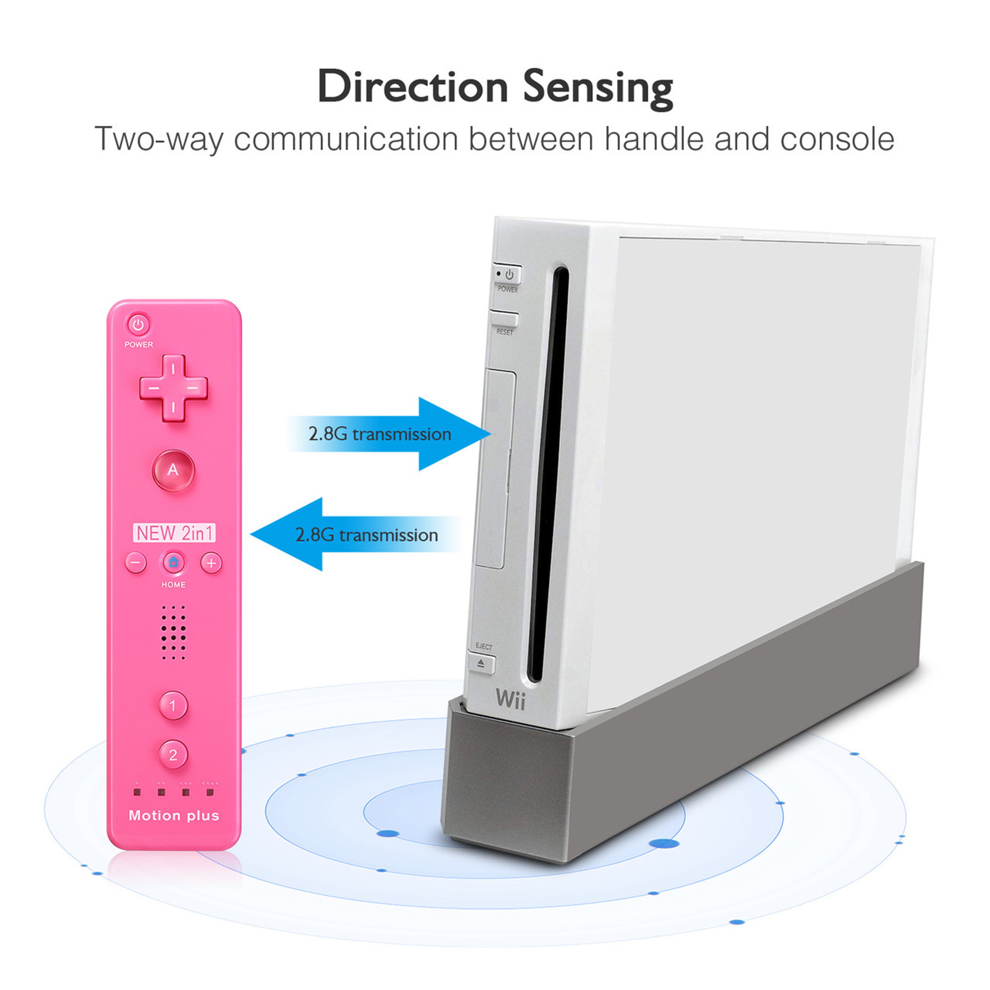 Motion Plus Remote Controller for Nintendo Wii / Wii U Console Video Games with Case Pink