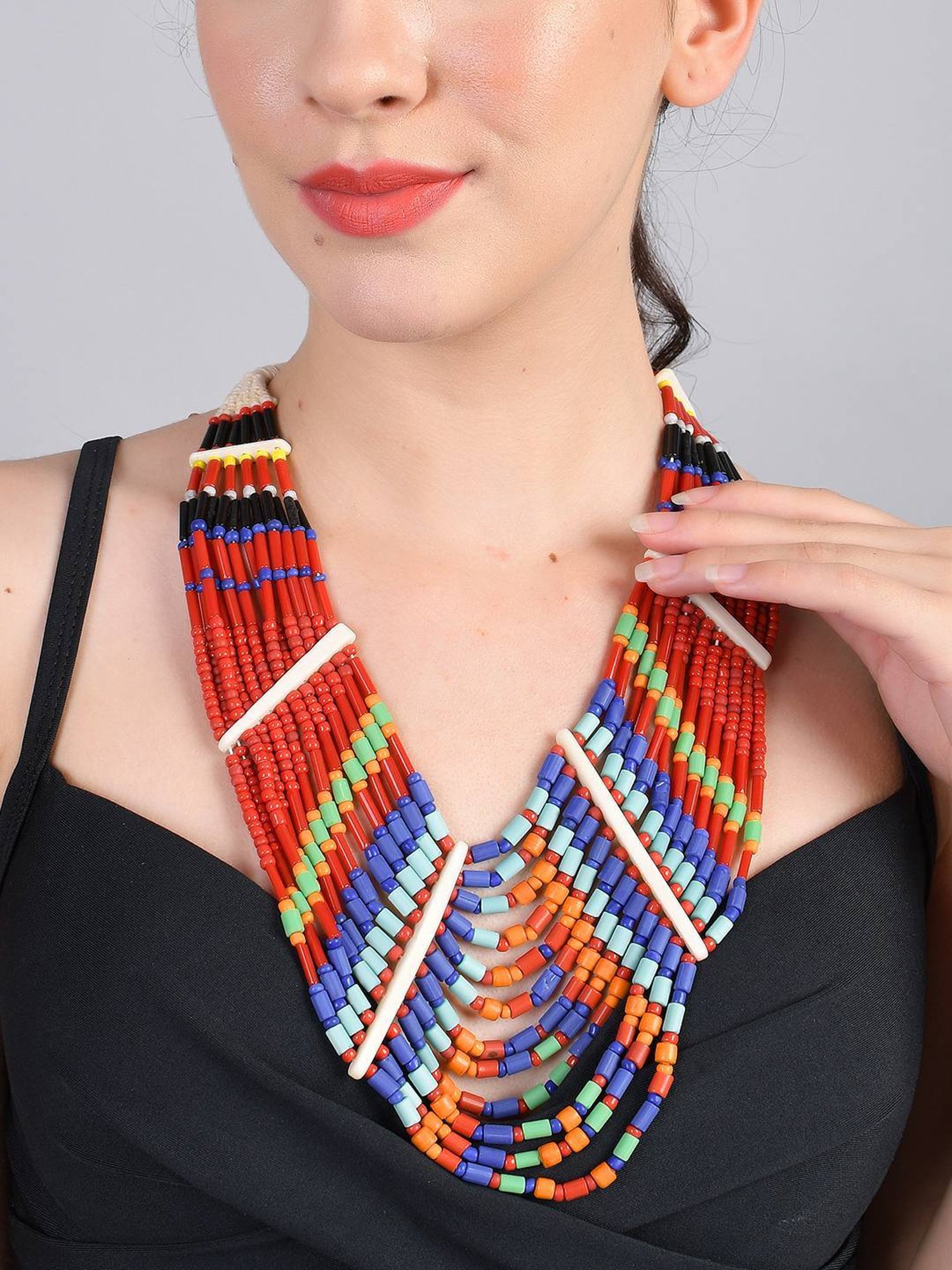 Imli Street Multicolor Vintage Naga Beaded Tribal Necklace