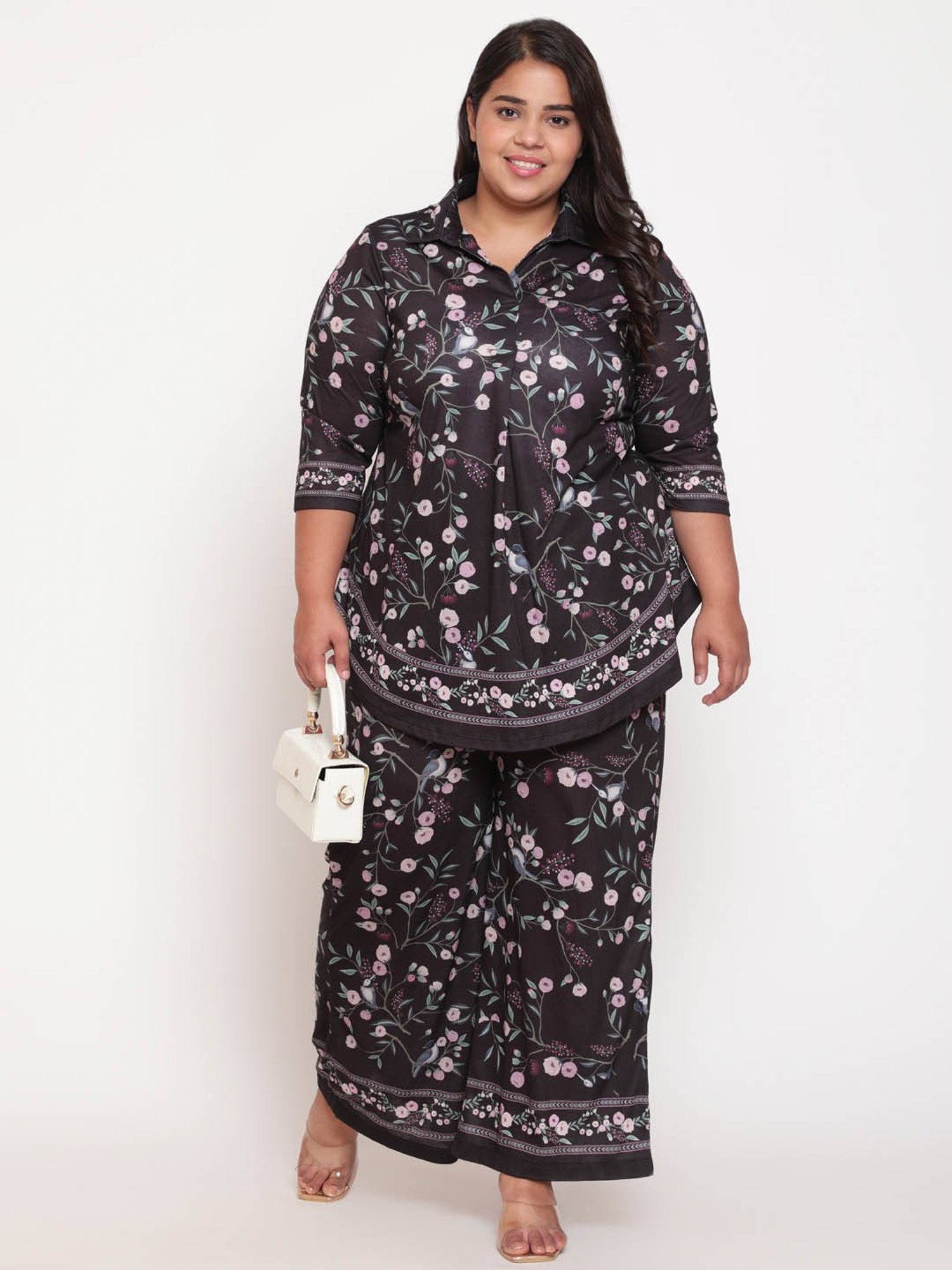Amydus Black Floral Print Palazzos