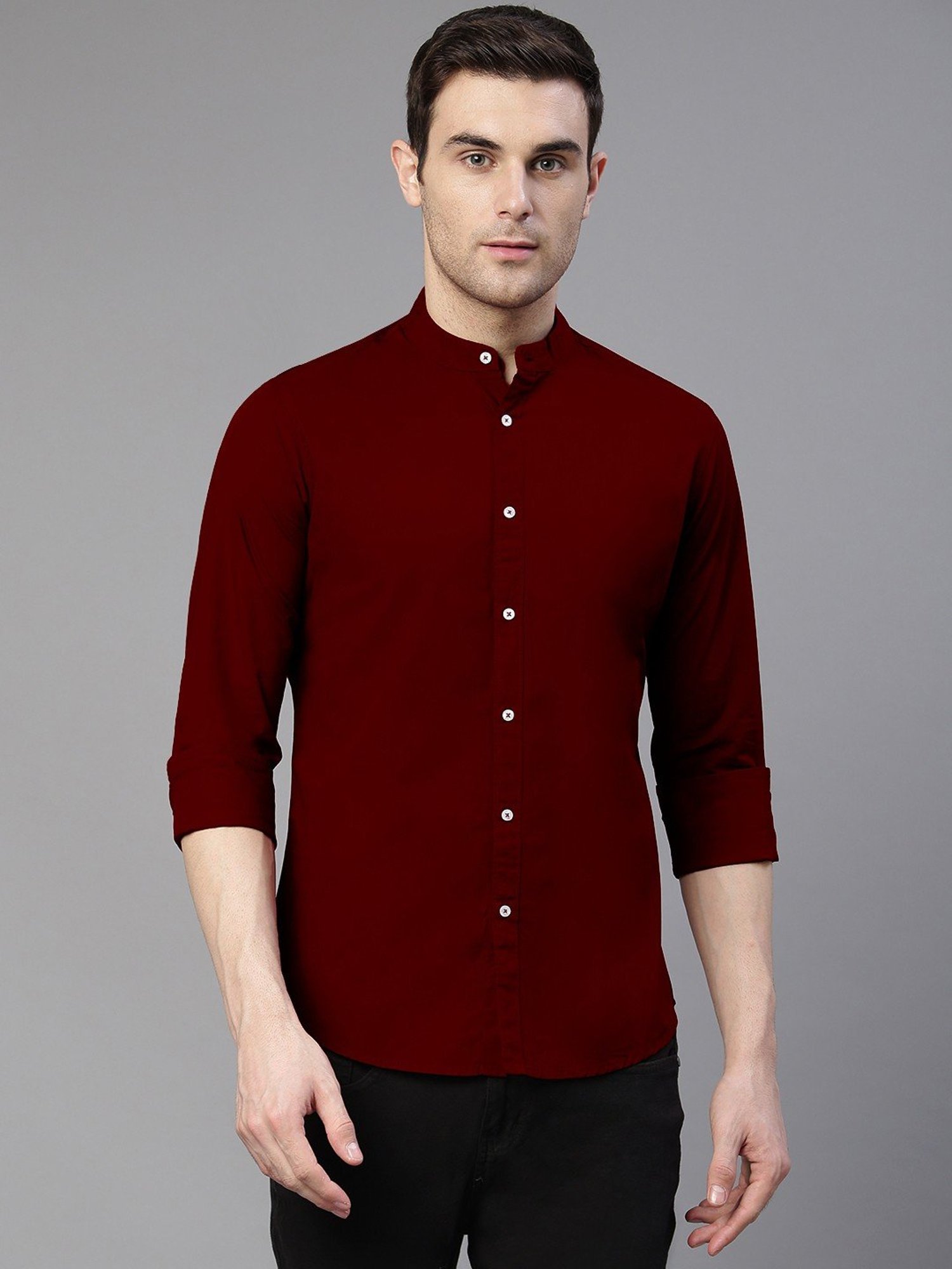 Dennis Lingo Dark Red Cotton Slim Fit Shirt
