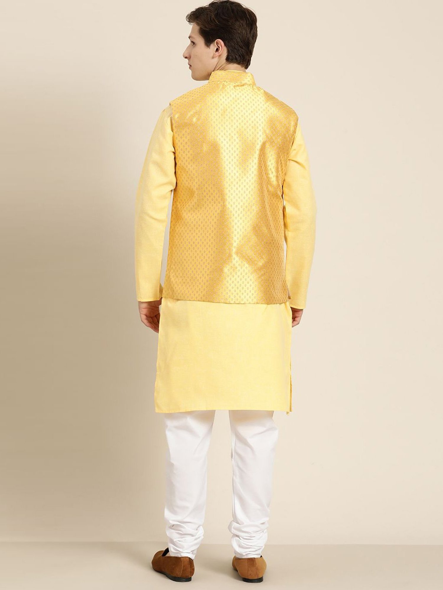 Sojanya Yellow Regular Fit Self Pattern Kurta Set With Jacket