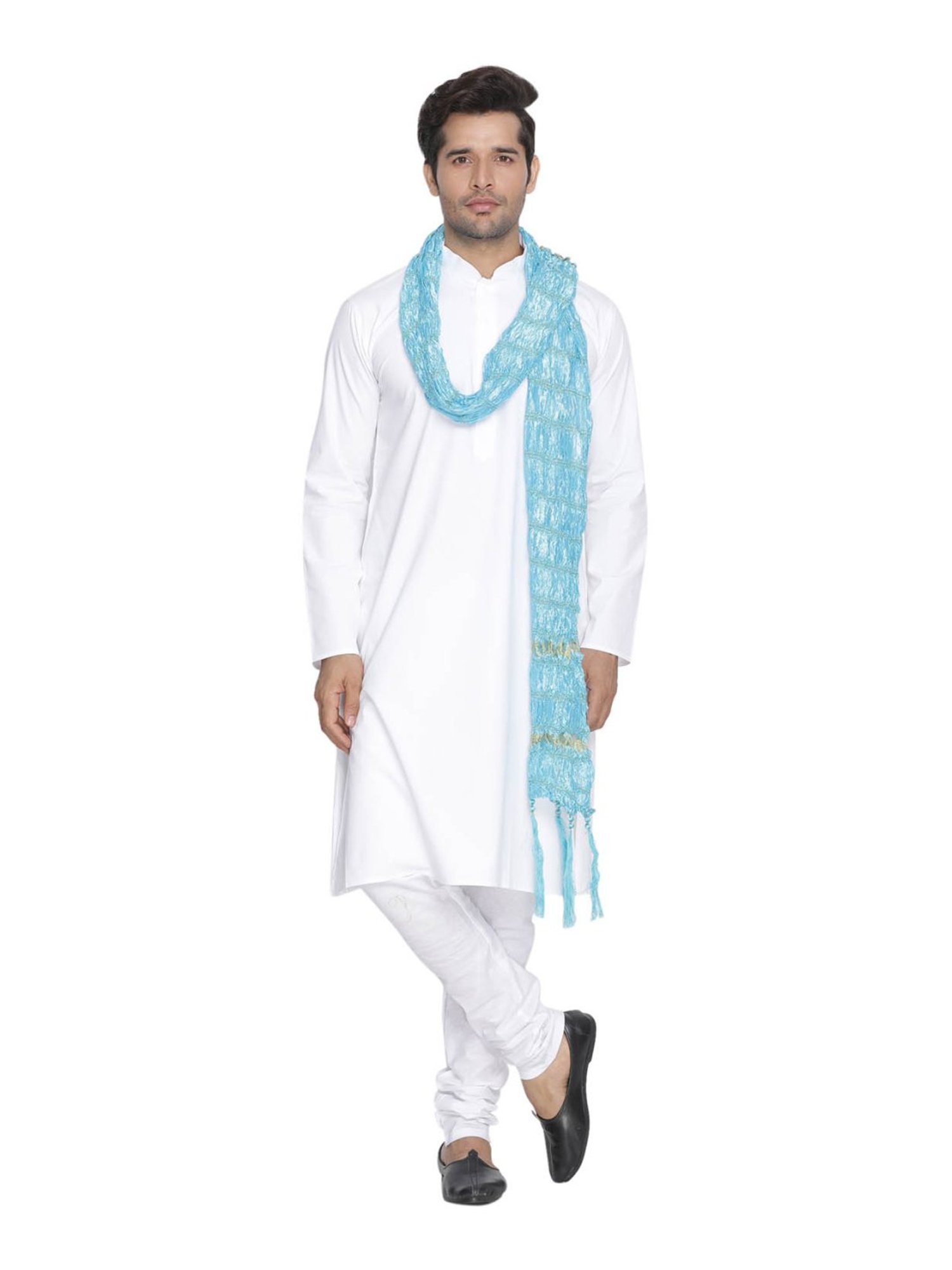 VASTRAMAY Sky Blue Lace Pattern Ethnic Dupatta