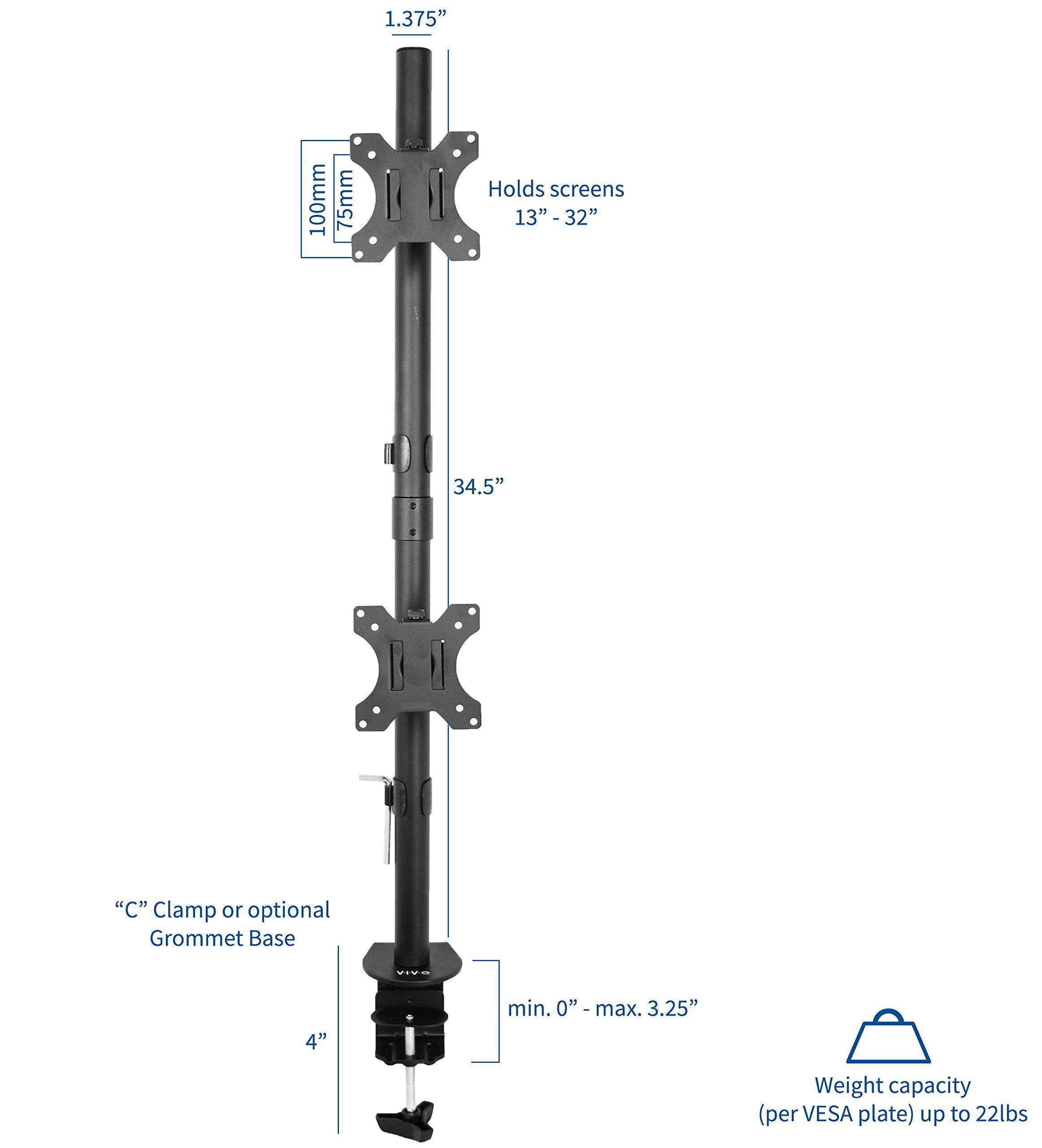 VIVO Dual LCD Monitor Desk Mount Stand Heavy Duty Stacked, Holds Vertical 2 Screens up to 32" (STAND-V002T)