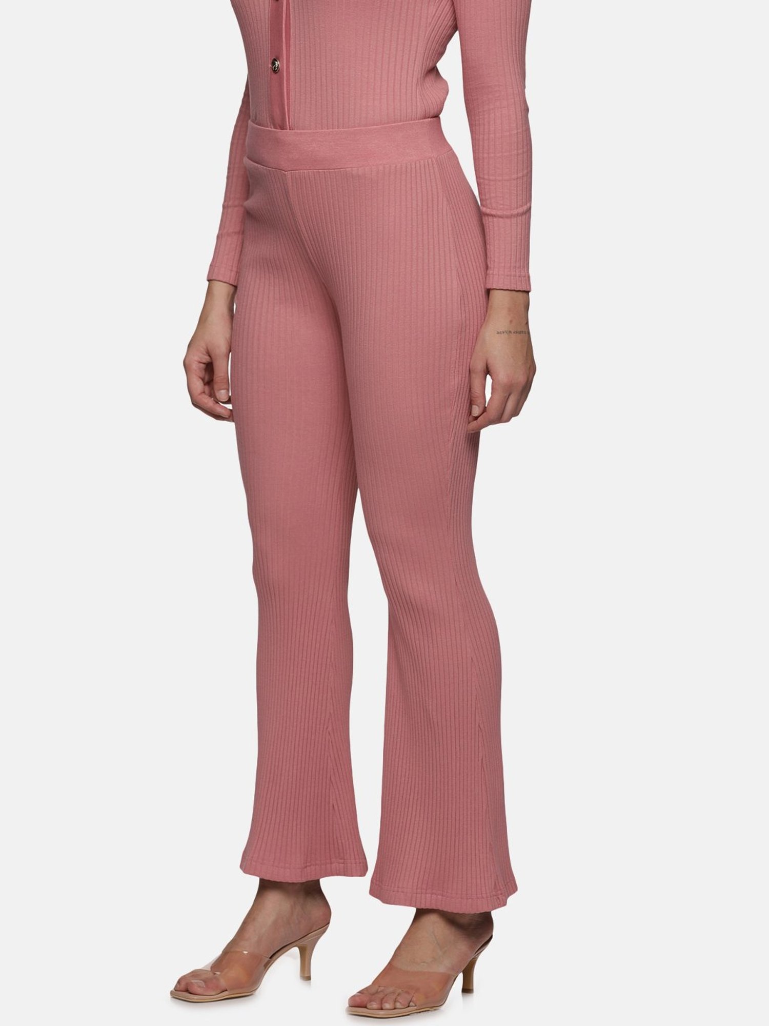 ISU Dusty Pink Cotton Slim Fit High Rise Pants
