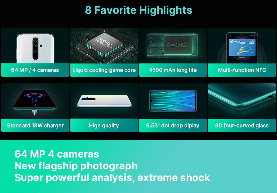 Global Version Xiaomi Redmi Note 8 Pro 6GB 128GB MTK Heilo G90T Mobile Phone Quad Cameras smartphone 64MP 4500mah NFC 18W