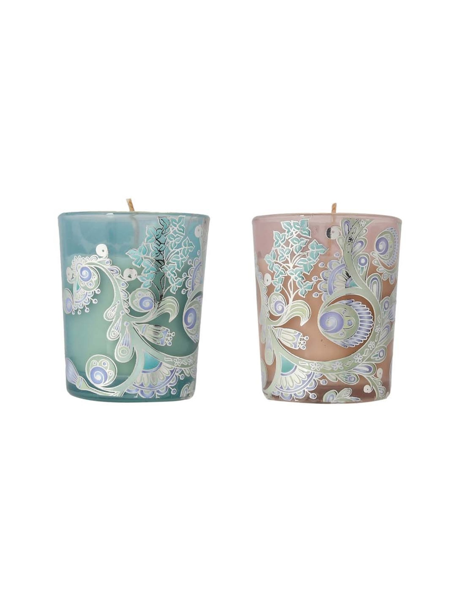 TAYHAA Blue & Peach Wax Illuminated Candle - Set of 2