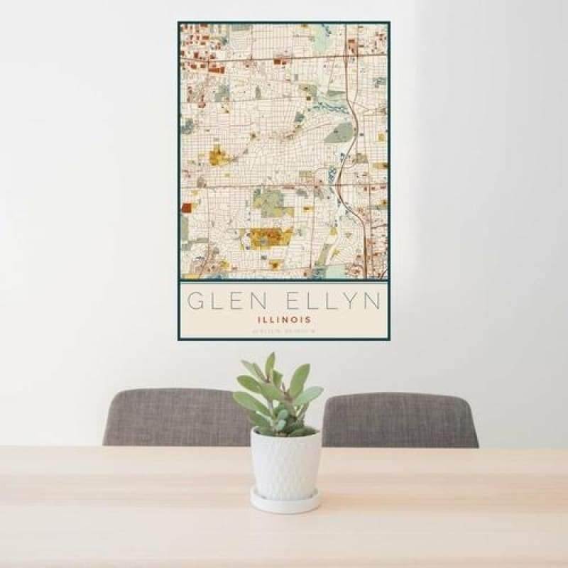 Glen Ellyn - Illinois Map Print in Woodblock