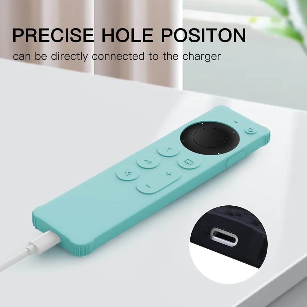 AWINNER Case Compatible for 2021 Apple TV Siri Remote (2nd Generation) - Lightweight [Anti Slip] Shock Proof Silicone Cover Compatible for 2021 Apple TV 4K and Apple TV HD (Cyan)