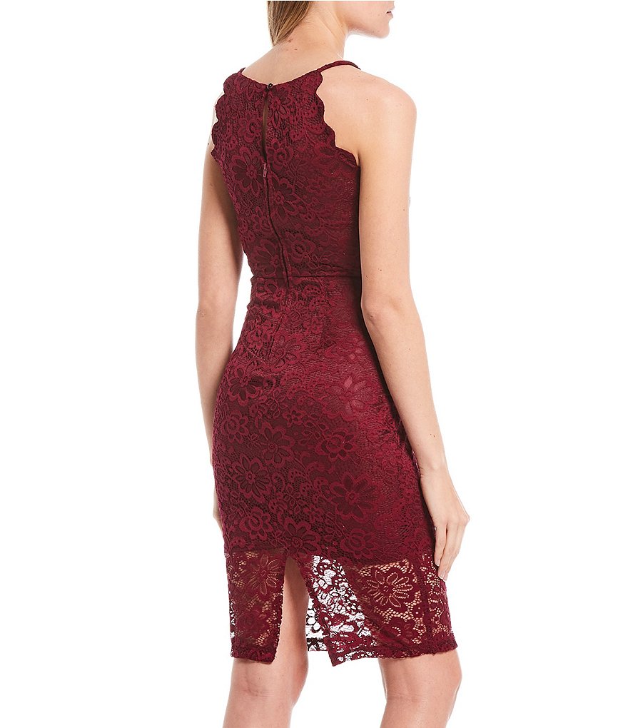 I.N. San Francisco Scalloped Lace Fitted Midi Dress