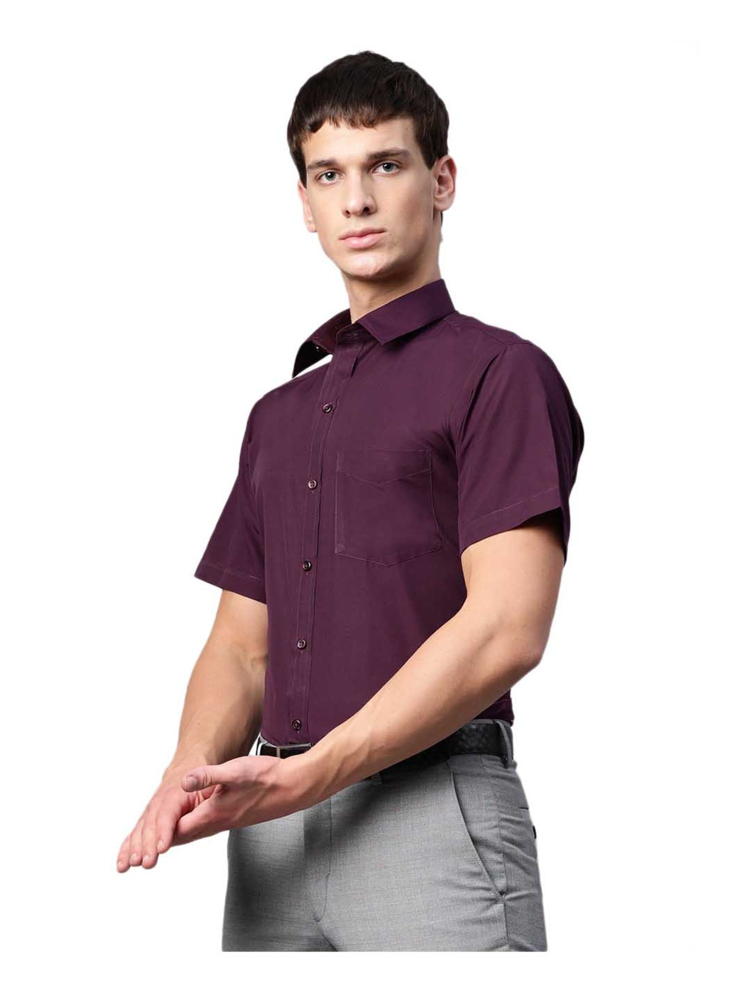 English Navy Wine Short Sleeves Shirt
