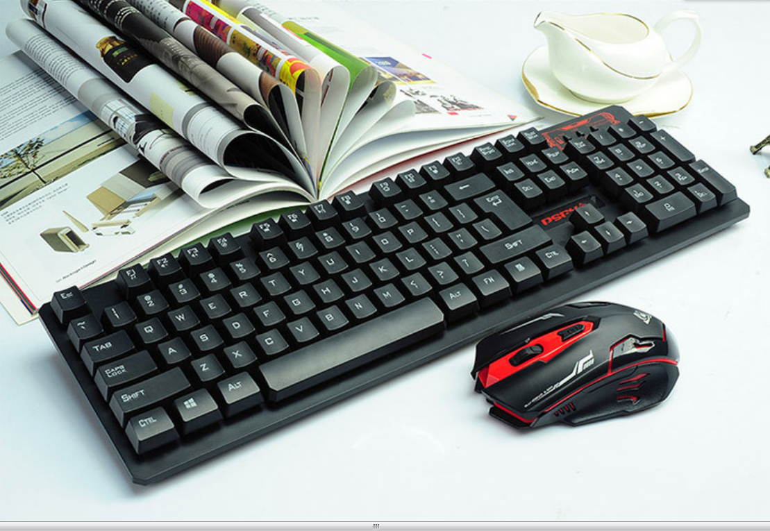 HK6500 S-Shaped Ergonomic  Lights 2.4G HK6500 112 Keys Computer Wireless Gaming Keyboard + Anti-Violence USB Wireless Mice Mouse Combo Set