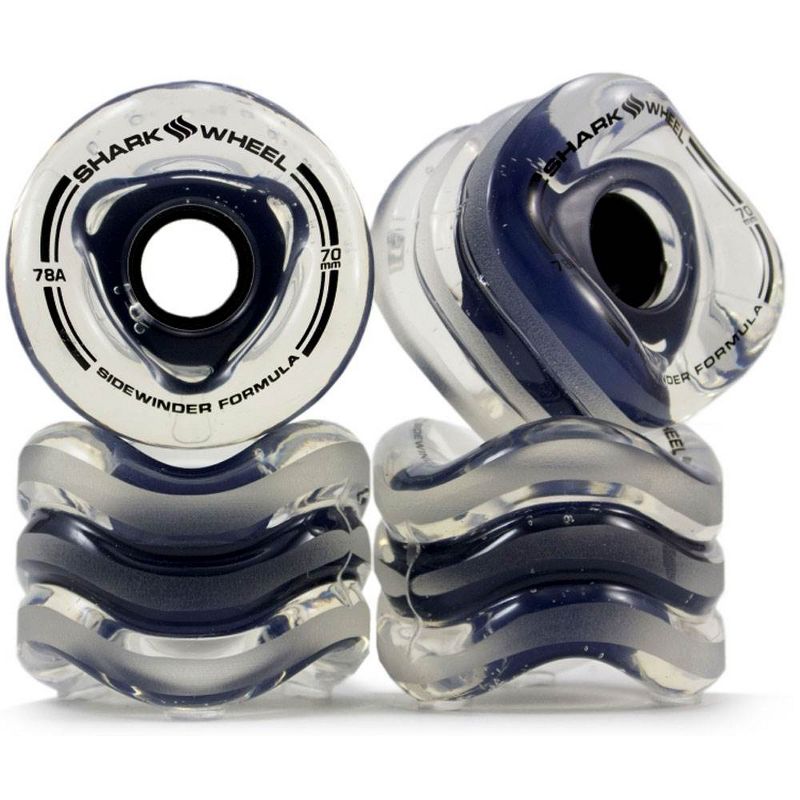 Shark Wheel Sidewinder 70mm 78A Longboard/Skateboard Wheels, Clear w/ Black Hub