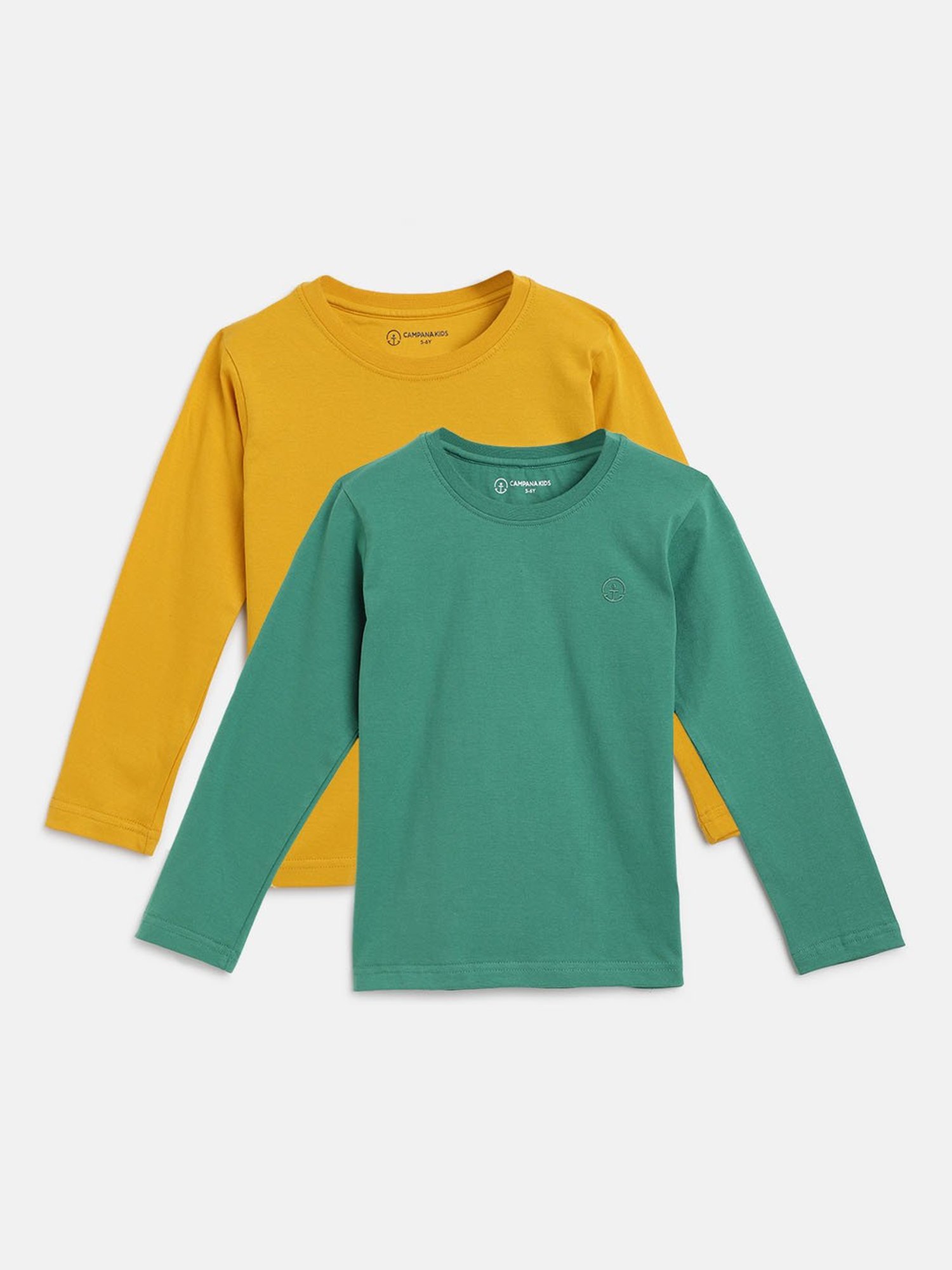 Campana Yellow & Green Solid  Full Sleeves T-Shirt (Pack Of 2)
