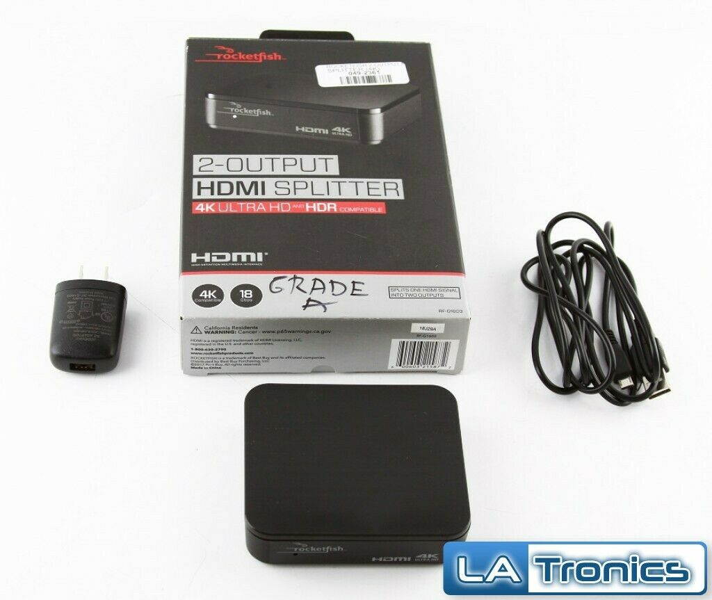 Rocketfish - 2-Output HDMI Splitter with 4K and HDR Pass-Through - Black