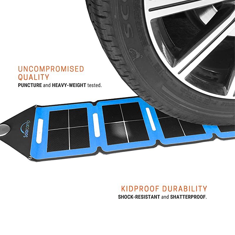 5V 7.6W Portable USB Charger Waterproof Foldable Camping Travel Charger with 2 USB Compatible w/Most Small USB Devices- Smartphones, Tablets, GPS, Power Banks, etc. (Blue)