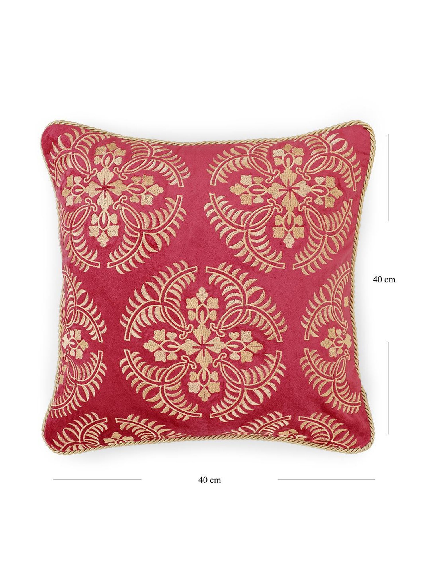 Pure Home and Living Red Viscose Velvet Embroidery Cushion Cover