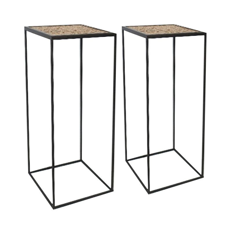Set of 2 Metal/Wood Planter Stands Black - Sagebrook Home