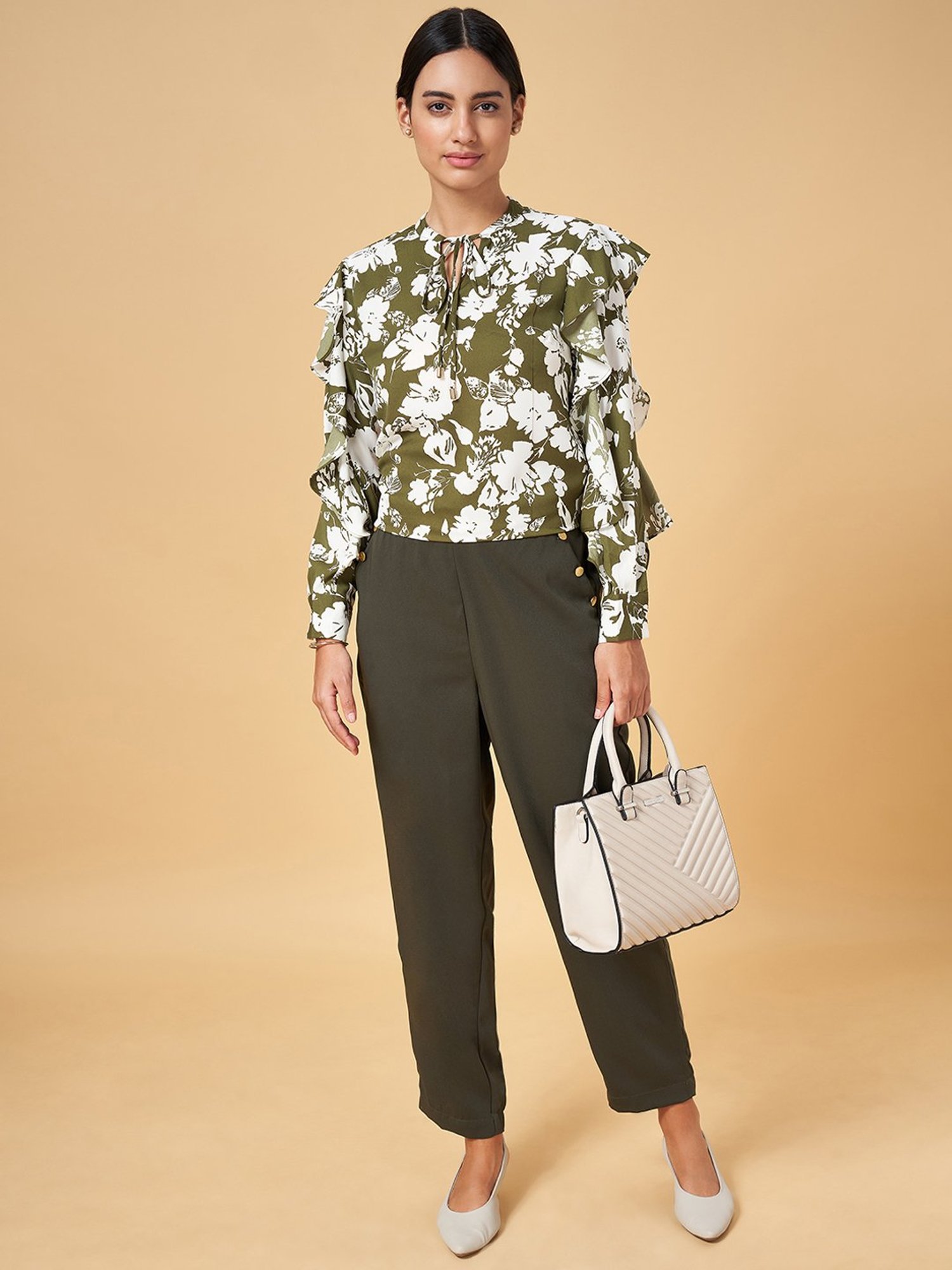 Annabelle by Pantaloons Olive Green Printed Top