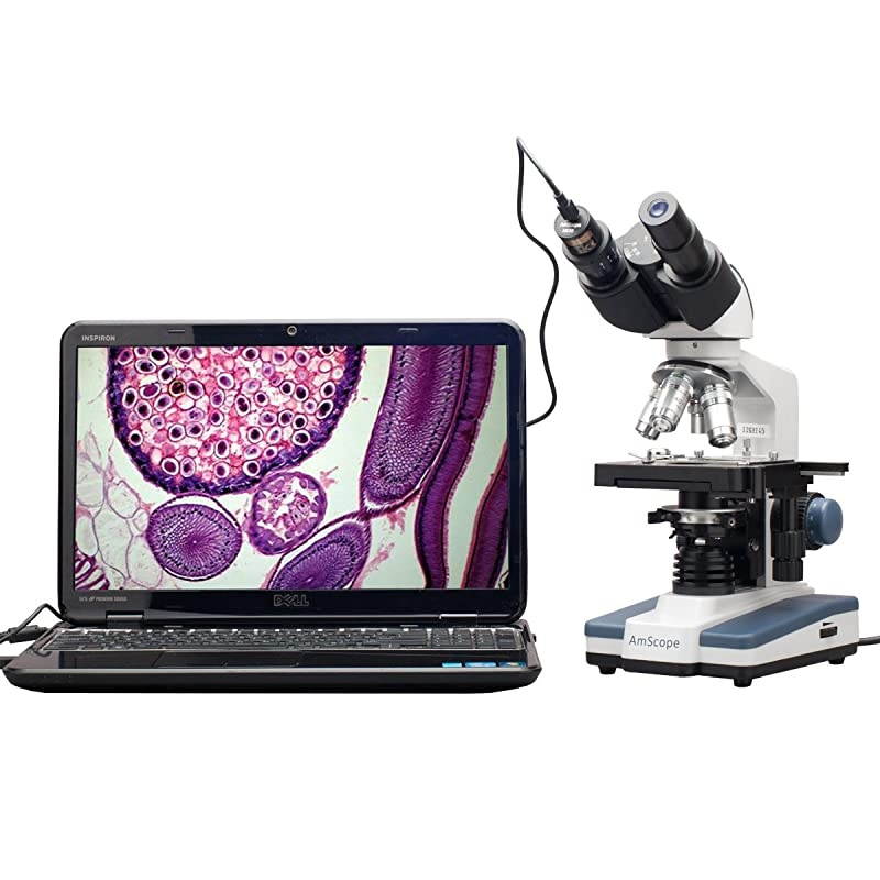 B120C-E1 Siedentopf Binocular Compound Microscope, 40X-2500X Magnification, LED Illumination, Abbe Condenser, Two-Layer Mechanical Stage, 1.3MP Camera and Software Windows XP/Vista/7/8/10