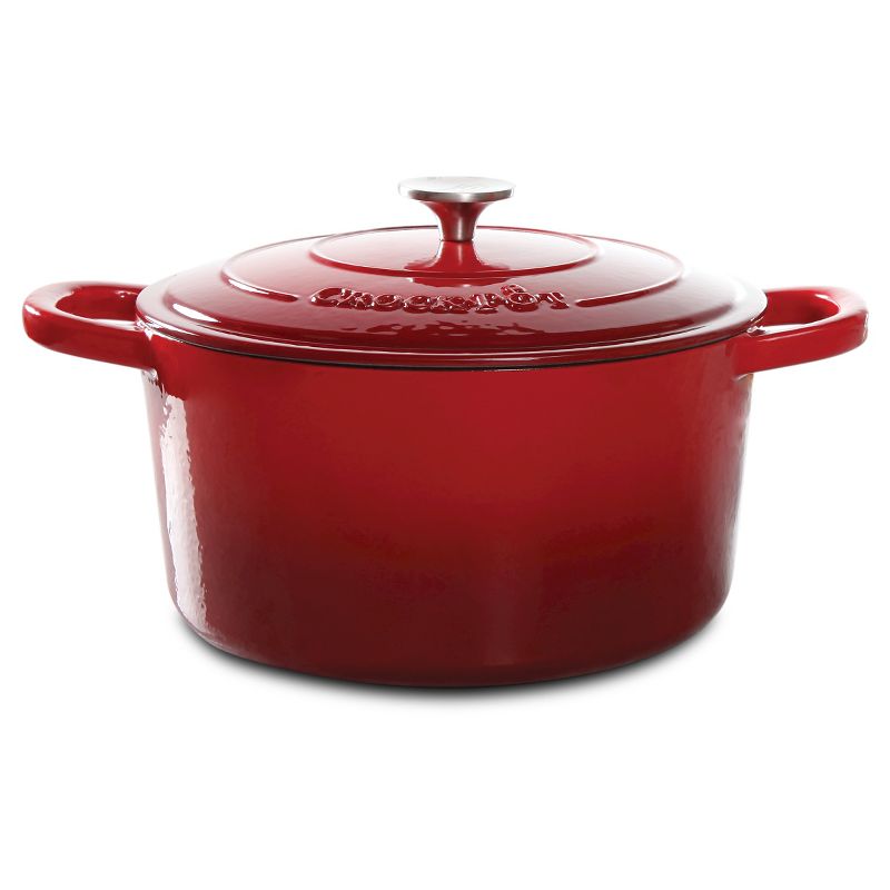 Crock Pot 7 Quart Round Cast Iron Dutch Oven With Lid - Red