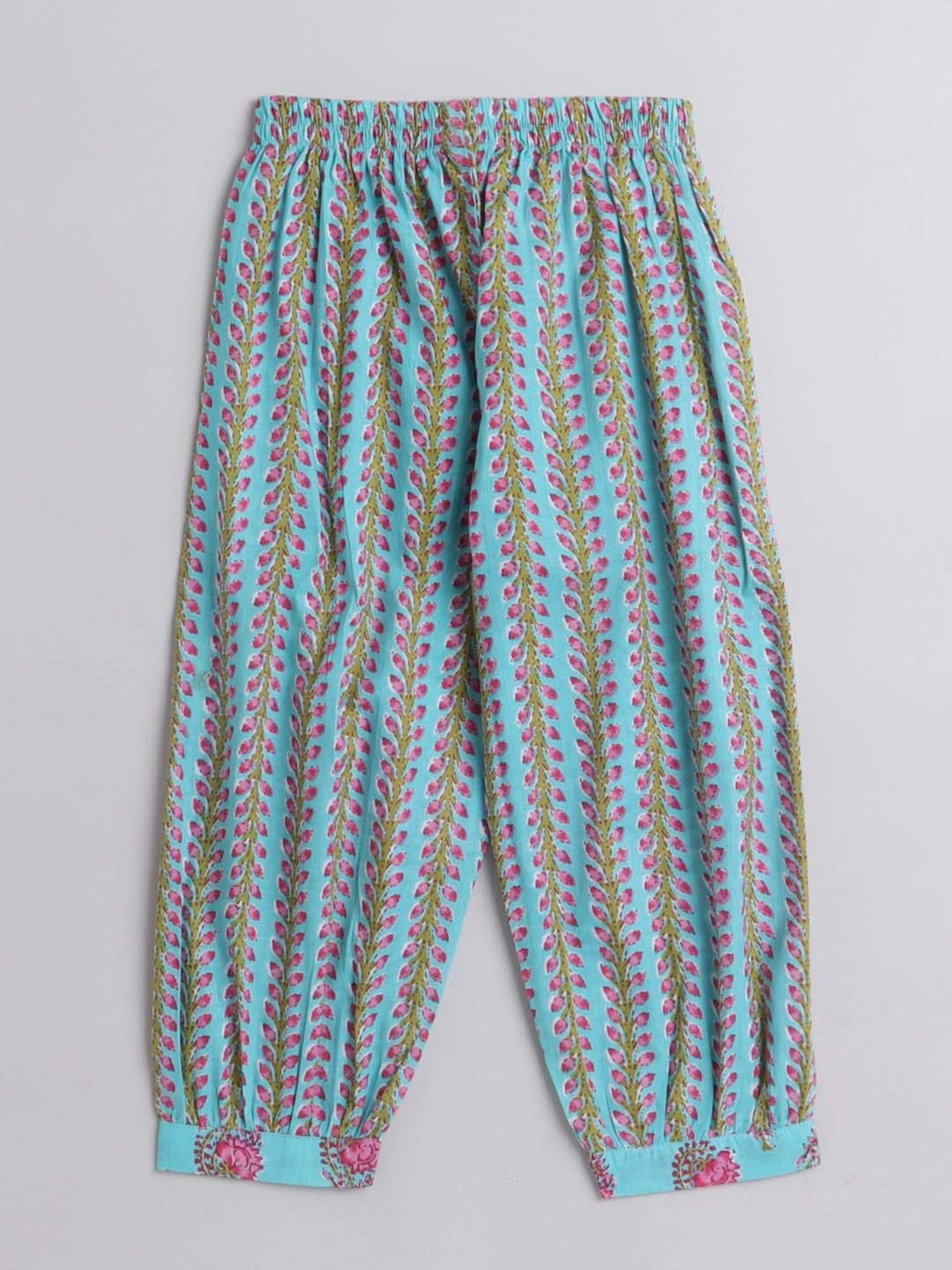 The Magic Wand Kids Blue & Pink Cotton Floral Print Kurta Set