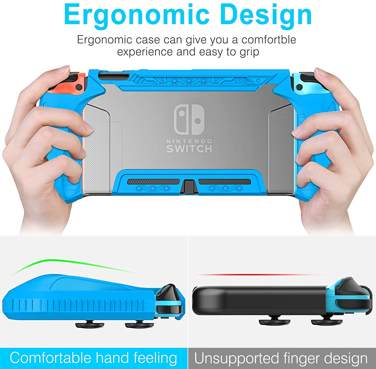 HEYSTOP Case Compatible with Nintendo Switch Case Screen Protector,TPU Protective Heavy Duty Cover Case for Nintendo Switch with Shock Absorption and Anti-Scratch (Transparent Blue)