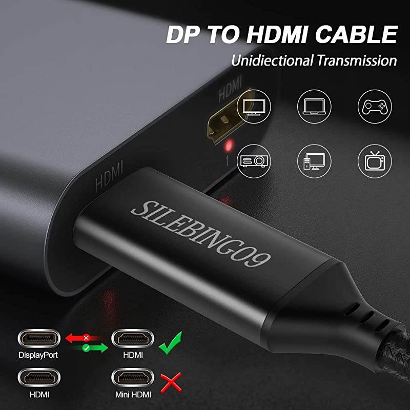 Displayport to HDMI  Nylon Braided 3FT 4K UniDirectional DP to HDMI Cable Compatible with Most Monitors