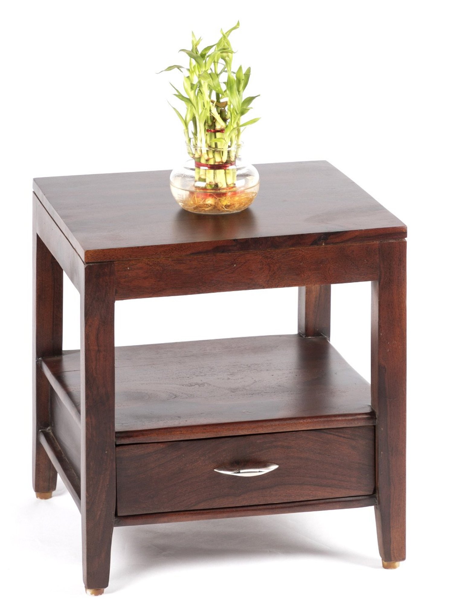 Ikiriya Kassel Solid Dark Brown Wood Bedside Table Dark Walnut Finish