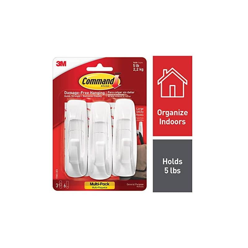 Large Utility Hook, White, 3-Hooks, 6-Strips (17003-3ES)