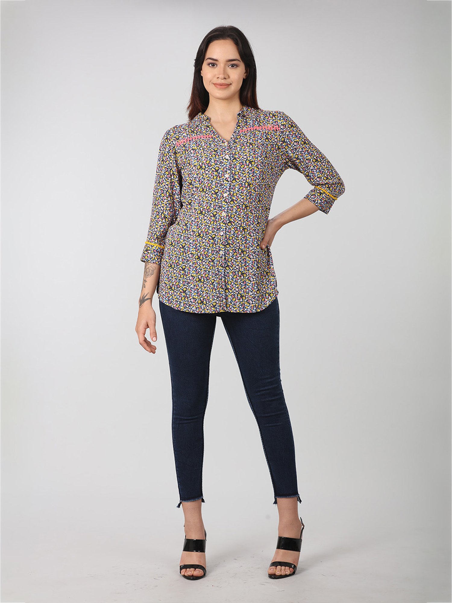 Mustard Multicolor Floral Print Shirt