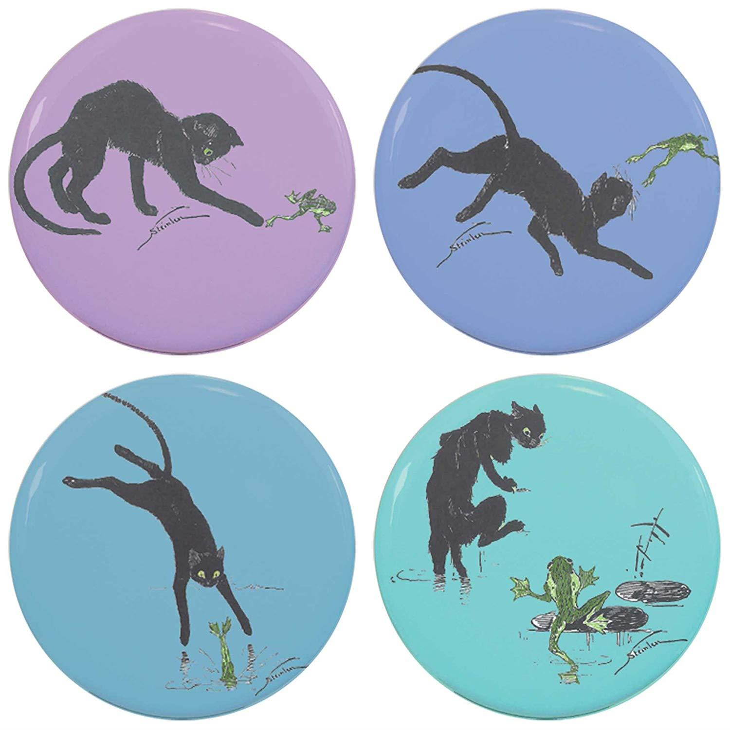 Buttonsmith Steinlen Cats And Frogs Art Nouveau Tinker Top Set to use with Tinker Reel badge reel - Made in USA