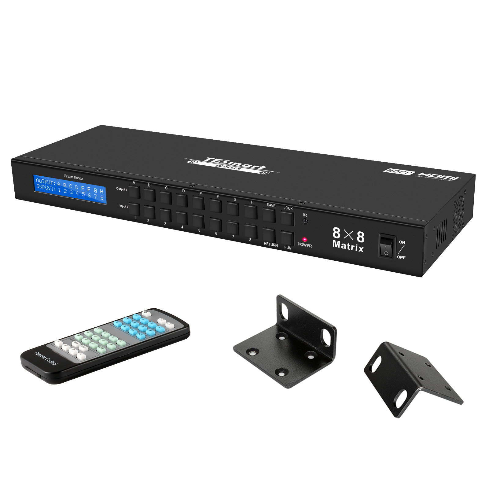 TESmart 8x8 Matrix Switcher Ultra HD 4K HDMI, Rack Mount, 4Kx2K@30HZ, 1080P@60Hz, 3D&Deep Color, LAN Port Control, HDMI 1.4