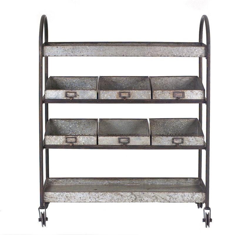 Metal 4-Tier Cart with 6 Bins On Casters