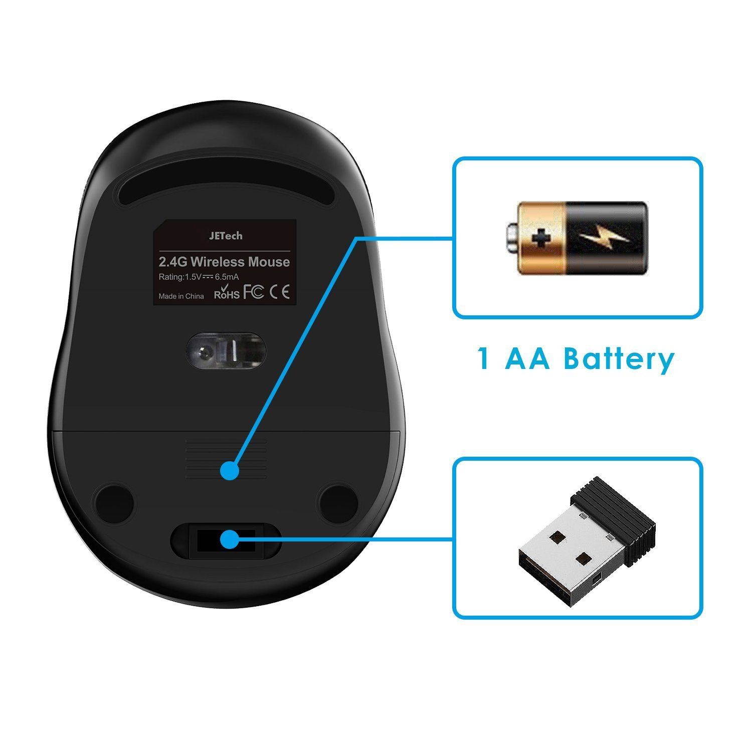 JETech Wireless Mobile Optical Mouse 2.4Ghz with 3 CPI Levels and USB Receiver