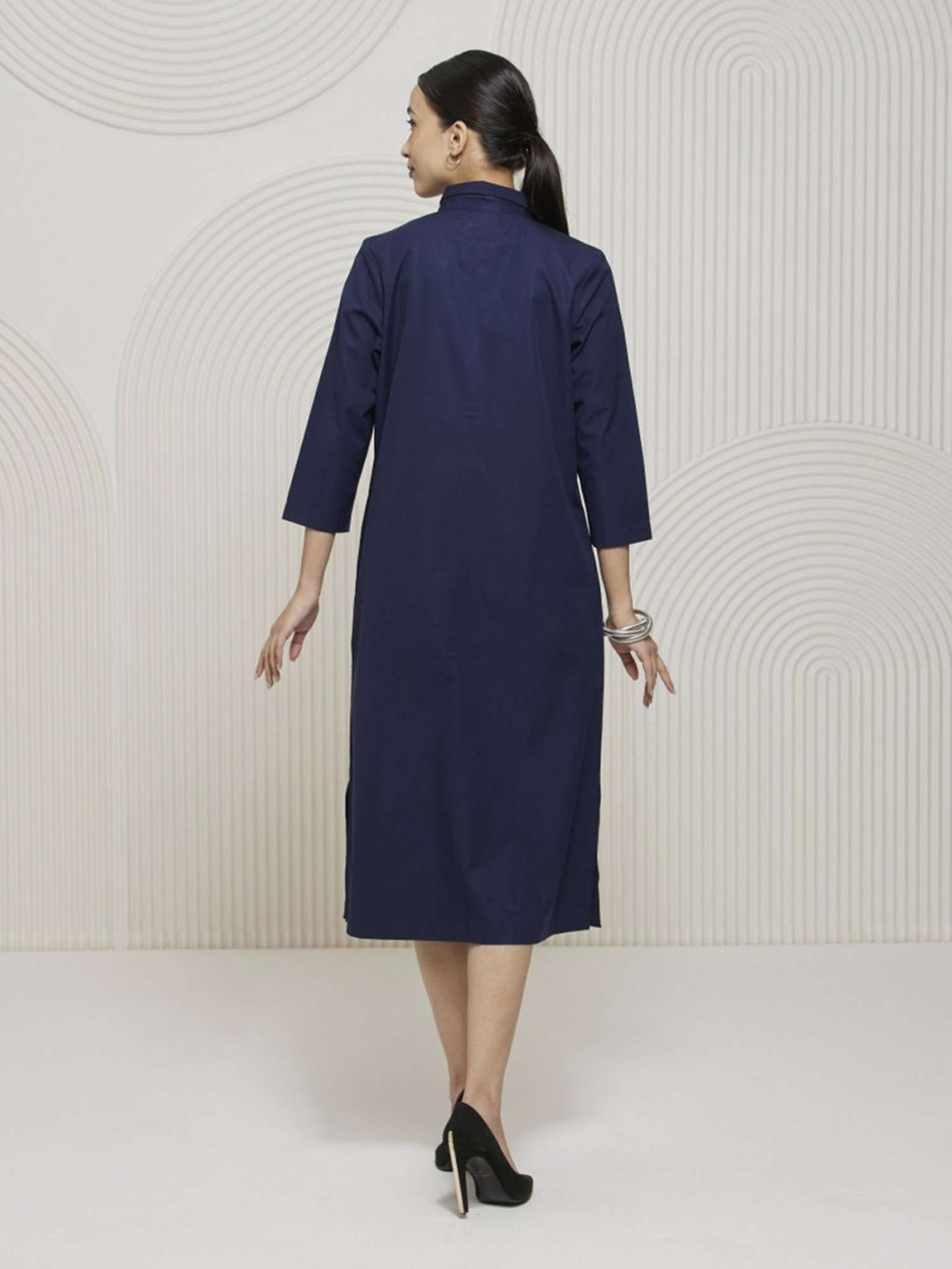 Artagai Navy Polin Elevated Basics Shirt Dress with Concealed Placket