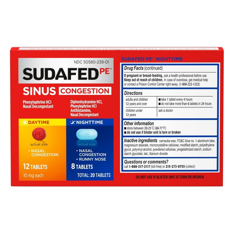 Sudafed PE Day + Night Maximum Strength Sinus Decongestant Tablets - 20ct