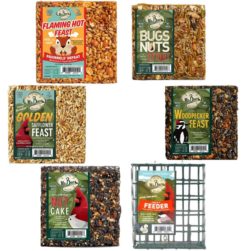 Home & Garden 4.5" Small Cakes Sampler & Cage S/6 Bird Feeding Cardinal Wren Feed Mr Bird  -  Bird And Wildlife Food