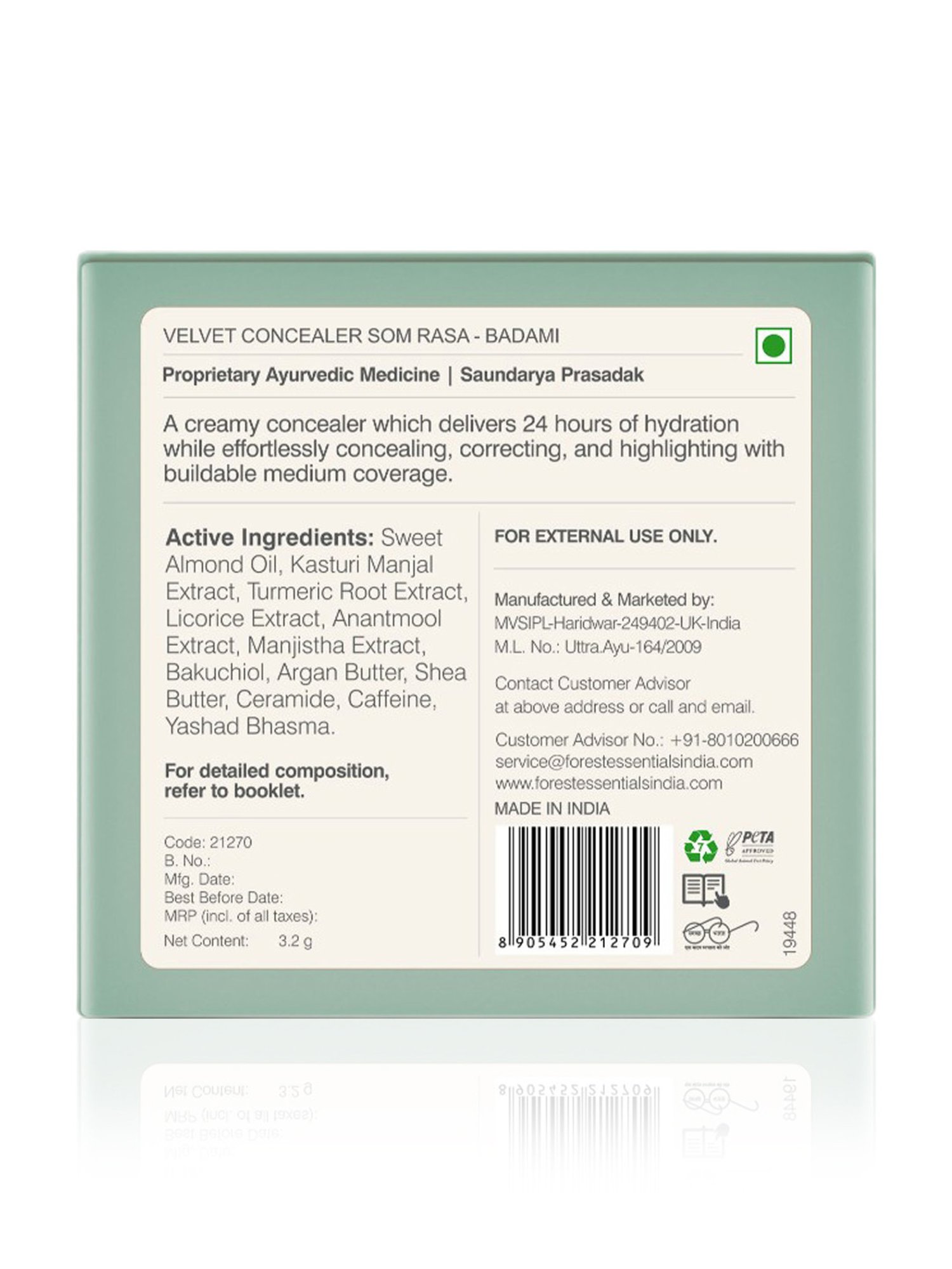 Forest Essentials Som Rasa Velvet Natural Badami Medium Coverage Creamy Concealer - 3.2 gm