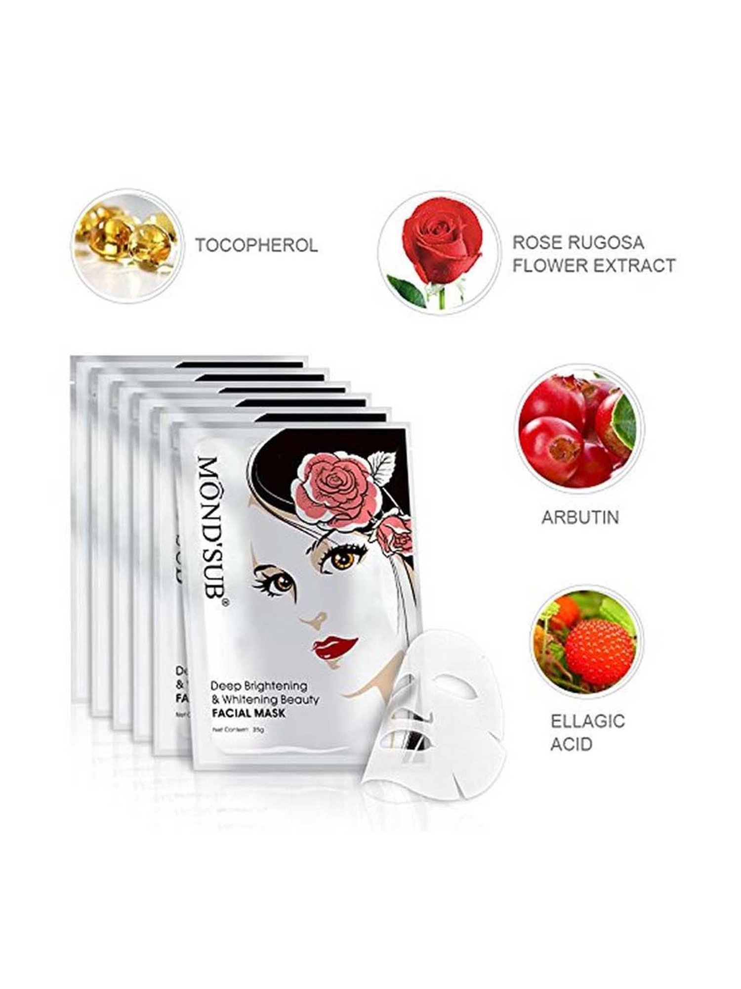 MONDSUB Deep Brightening and Whitening Facial Sheet Mask (Pack of 3) - 25 gm Each