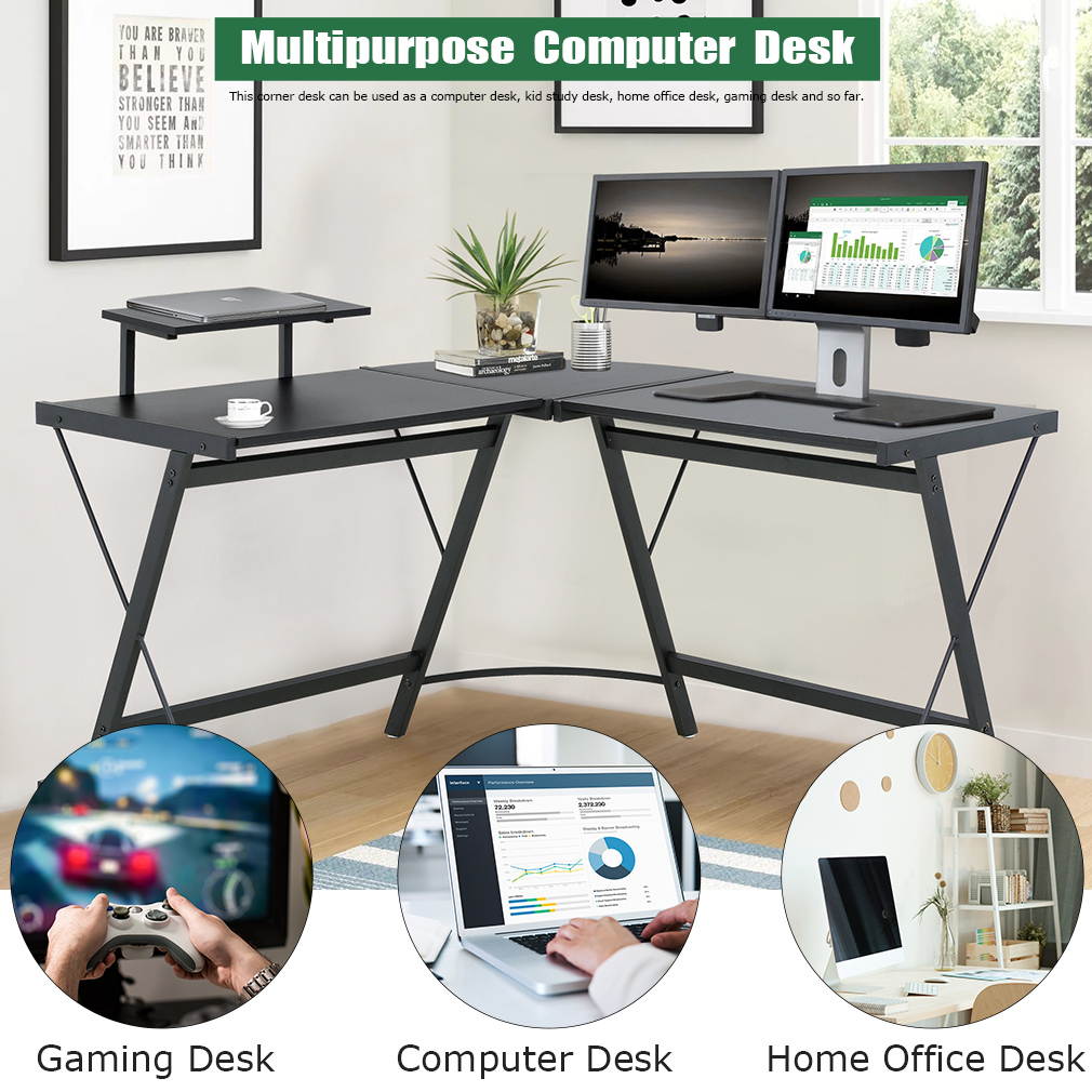 Computer Gaming L Shaped Desk Home Office Corner Writing Study Keyboard Girl Kids Student PC Modern Executive Table for Small Spaces,Black