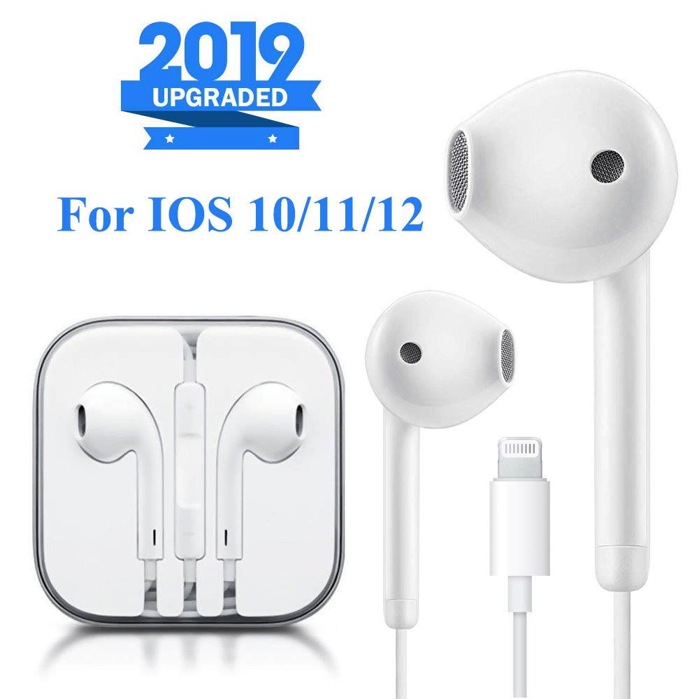 Lightning Earbuds Headphone Wired Earphones Headset with Microphone and Volume Control, Compatible with iPhone XS/XS Max/XR/X/8/8 Plus/7/7 Plus Plug and Play IOS 10/11/12 - White