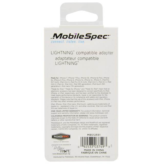 MOBILESPEC MBS12551 Audio Adapter,3.5mm Audio Cable,White