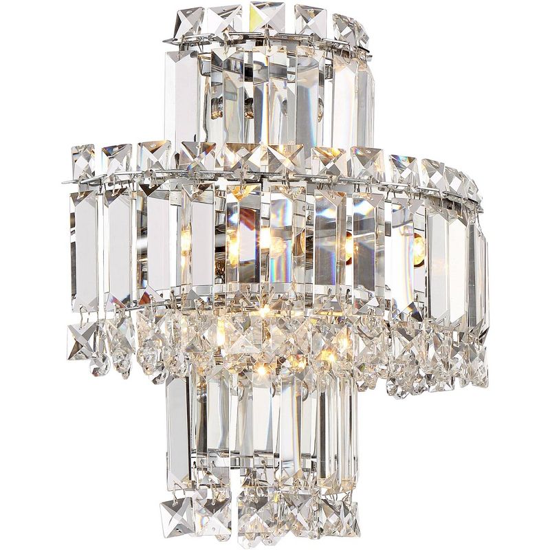 Vienna Full Spectrum Wall Light Sconce Chrome Hardwired 12 1/2" High Fixture Tiered Clear Crystal for Bedroom Bathroom Hallway