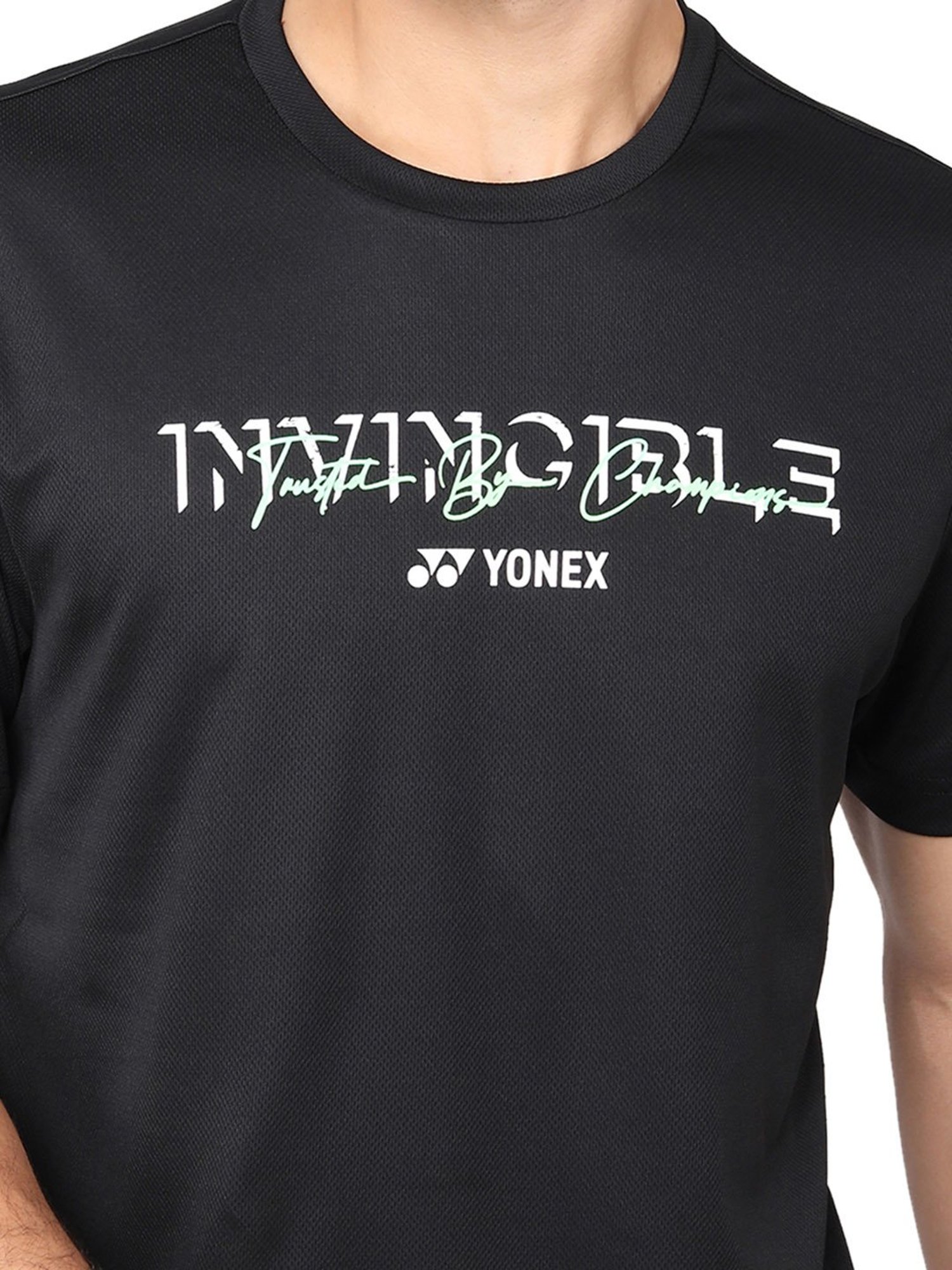 Yonex Jet Black Regular Fit Graphic Print Badminton T-Shirt