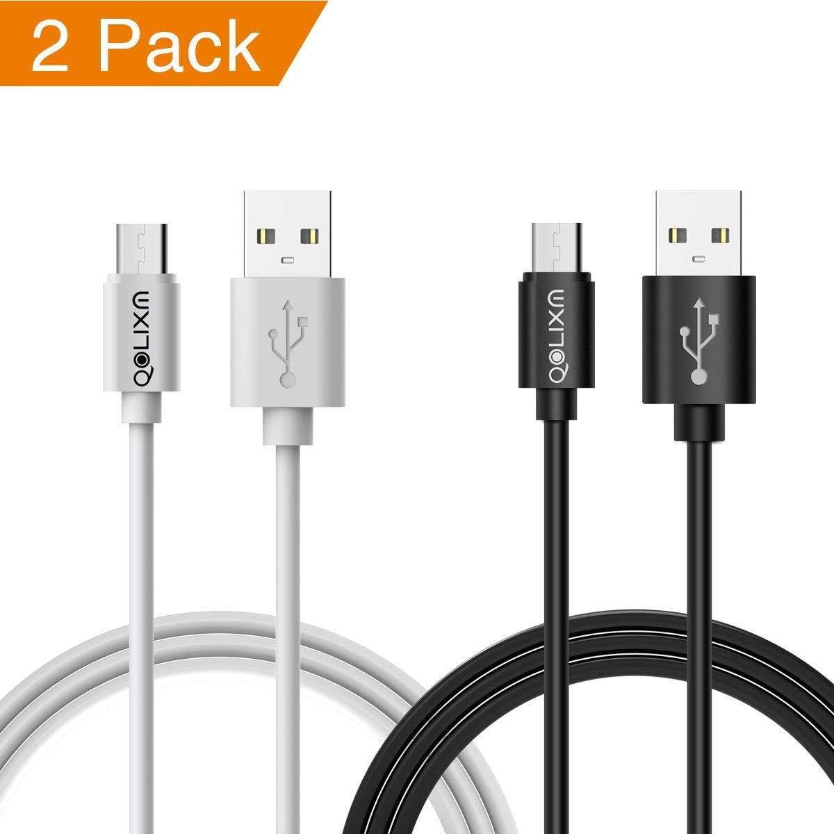 [2-Pack] QOLIXM 3 Feet Micro USB Cable, Quick Charge and Sync Cord for Android/Kindle/Windows/MP3/Camera and Other Device, Black + White
